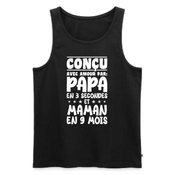 Conçu avec amour par papa et maman en 9 mois - Débardeur bio Premium Homme - noir - Devant - AI Model Male 178 light (178cm)