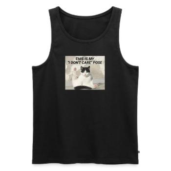 THIS IS MY "I DON'T CARE" POSE – Meme Katze - Männer Premium Bio Tank Top - Schwarz - Vorne - Michal (187cm)
