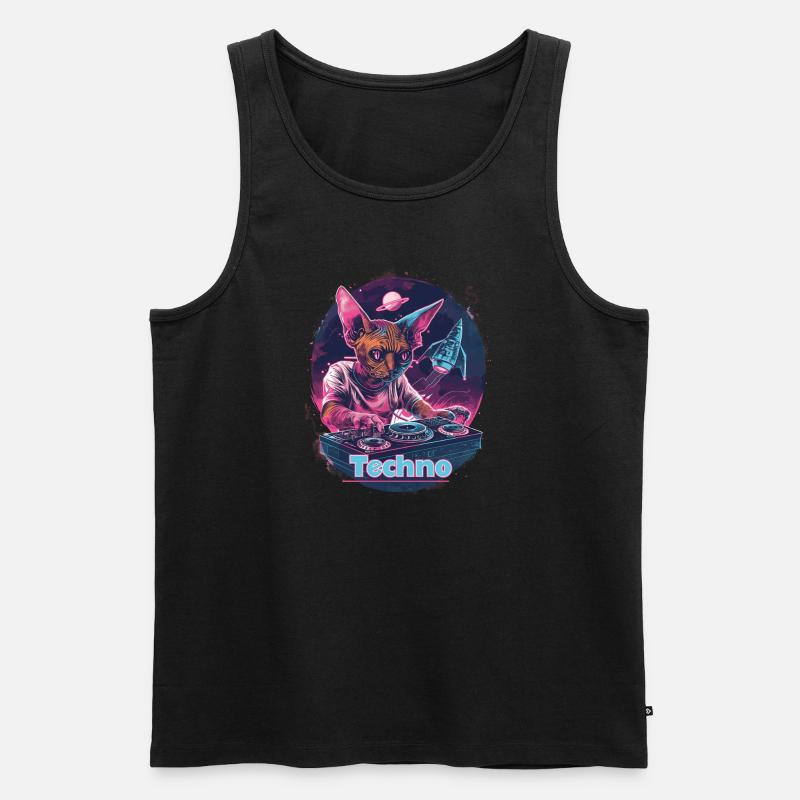 Techno DJ Rave Space Cat - Männer Premium Bio Tank Top - Schwarz
