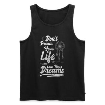 Dream Feather Motivation Peace - Men's Premium Organic Tank Top - black - Front - AI Model Male 178 light (178cm)
