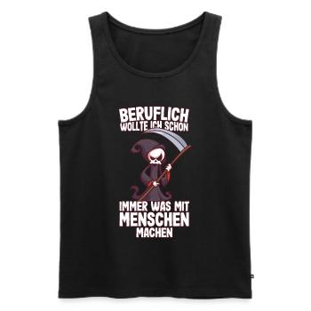 Beruflich wollte ich was mit Menschen Sensenmann - Männer Premium Bio Tank Top - Schwarz - Vorne - AI Model Male 178 light (178cm)