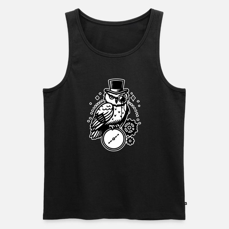 Steampunk Eule und Uhr Design - Männer Premium Bio Tank Top - Schwarz