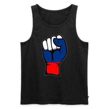 Poing du drapeau de la Russie - Débardeur bio Premium Homme - noir - Devant - AI Model Male 178 light (178cm)