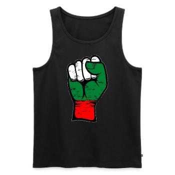 Bulgaria flag fist used - Men's Premium Organic Tank Top - black - Front - AI Model Male 178 light (178cm)