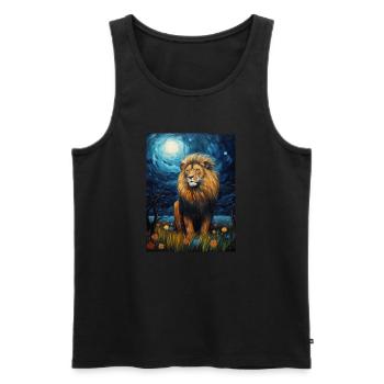 Lion, Van Gogh, Nuit Étoilée, Animal, Lions - Débardeur bio Premium Homme - noir - Devant - Michal (187cm)