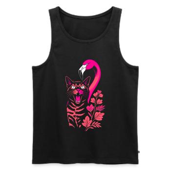 Tropical Cat & Flamingo - Summer 2025 - Men's Premium Organic Tank Top - black - Front - AI Model Male 178 light (178cm)