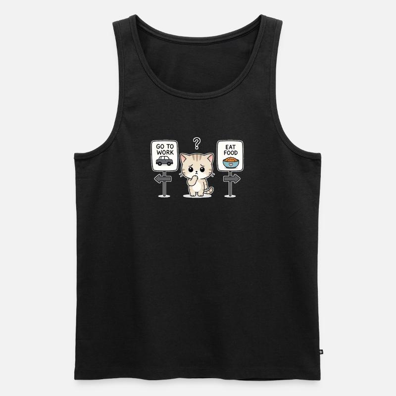Katzendilemma: Arbeit oder Mahlzeit - Männer Premium Bio Tank Top - Schwarz