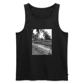 District des palmiers tropicaux en noir et blanc - Débardeur bio Premium Homme - noir - Devant - Michal (187cm)
