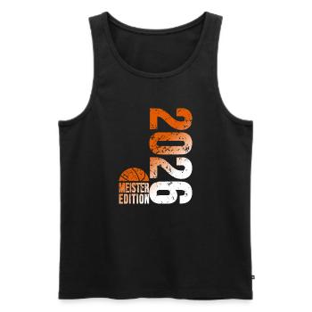 Basketball Champion Shirt 2026, Orange White - Men's Premium Organic Tank Top - black - Front - Michal (187cm)