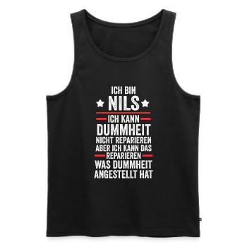Nils - Männer Premium Bio Tank Top - Schwarz - Vorne - AI Model Male 178 light (178cm)