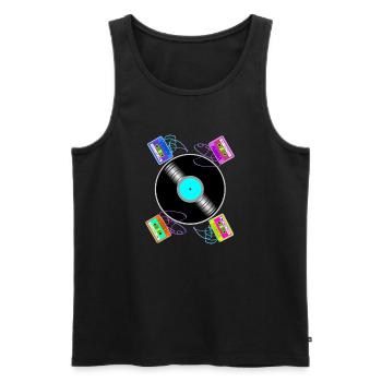 Vintage-Begegnungen zwischen Vinyl und Kassetten - Männer Premium Bio Tank Top - Schwarz - Vorne - Michal (187cm)