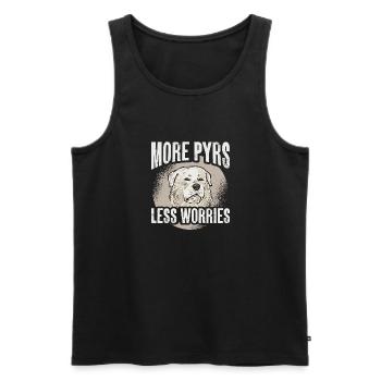 Plus de Pyrénées moins de soucis Grandes Pyrénées - Débardeur bio Premium Homme - noir - Devant - AI Model Male 178 light (178cm)
