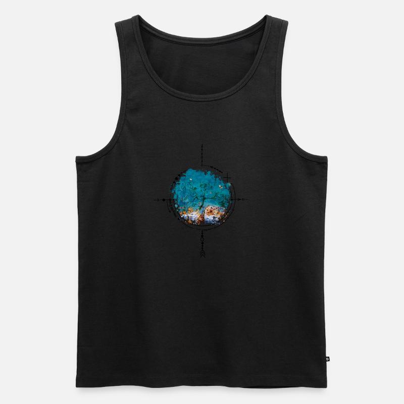 Boussole avec réflexion d’arbre - version aquarelle - Débardeur bio Premium Homme - noir