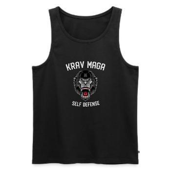 Krav Maga Selbstverteidigung Gorilla - Israelische - Männer Premium Bio Tank Top - Schwarz - Vorne - Michal (187cm)