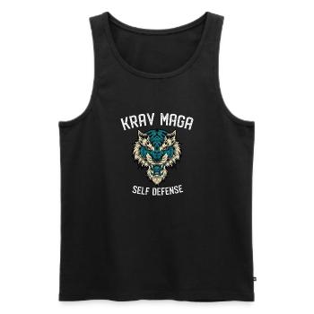 Krav Maga Selbstverteidigung Lion - Israelische - Männer Premium Bio Tank Top - Schwarz - Vorne - Michal (187cm)