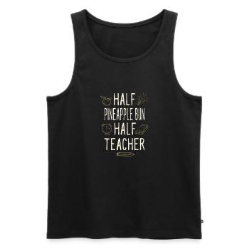 Half Pineapple Bun Half Teacher Funny Professor - Men's Premium Organic Tank Top - black - Front - AI Model Male 178 light (178cm)