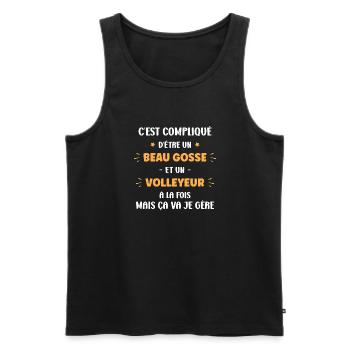 Compliqué beau gosse et volleyeur - Débardeur bio Premium Homme - noir - Devant - AI Model Male 178 light (178cm)