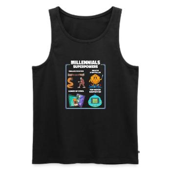 Drôle Millennial Nerdy Old Skool Hobbies Cartoon - Débardeur bio Premium Homme - noir - Devant - AI Model Male 178 light (178cm)