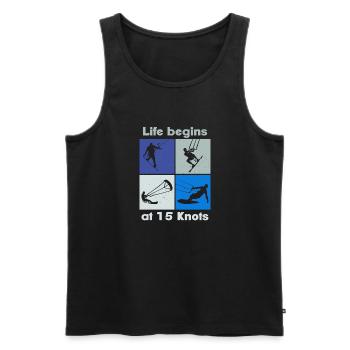 La vie commence à 15 nœuds, Lifestyle Vintage Design - Débardeur bio Premium Homme - noir - Devant - Michal (187cm)