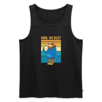 Hmm, wo Bier Bürohumor Faultier Bier - Männer Premium Bio Tank Top - Schwarz - Vorne - Michal (187cm)