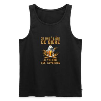 Je suis à l âge de bière je vie dans les tavernes - Débardeur bio Premium Homme - noir - Devant - Michal (187cm)