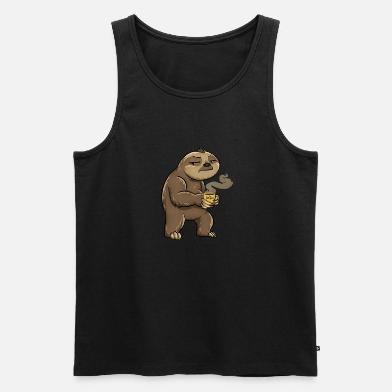 Faultier Kaffee - Männer Premium Bio Tank Top - Schwarz
