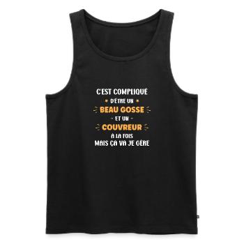 Beau gosse Couvreur - Débardeur bio Premium Homme - noir - Devant - AI Model Male 178 light (178cm)