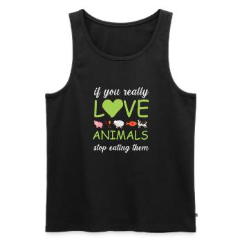Vegan Fleischlos Tierlieb & Veganer - Männer Premium Bio Tank Top - Schwarz - Vorne - Michal (187cm)