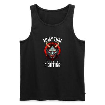 Muay Thai Oni Warrior Kampfteam - Männer Premium Bio Tank Top - Schwarz - Vorne - Michal (187cm)