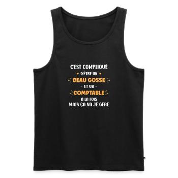 Homme comptable - Débardeur bio Premium Homme - noir - Devant - AI Model Male 178 light (178cm)