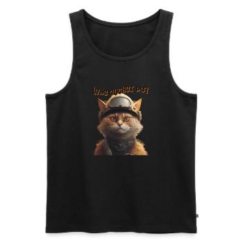 Katze mit Helm - Was guckst du? - Männer Premium Bio Tank Top - Schwarz - Vorne - Michal (187cm)