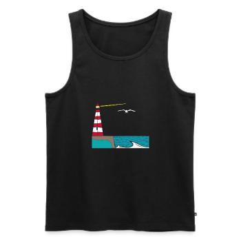 Phare de mouettes de l’île de la mer du Nord - Débardeur bio Premium Homme - noir - Devant - Michal (187cm)