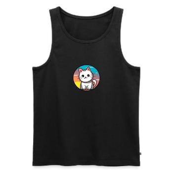Mignon chat Coucher de soleil design blanc - Débardeur bio Premium Homme - noir - Devant - Michal (187cm)