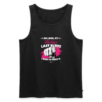Regarde le dernier nerf de mon mari drôle femme - Débardeur bio Premium Homme - noir - Devant - Michal (187cm)