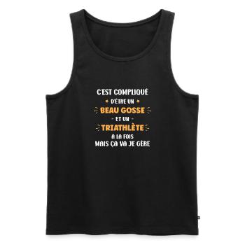 Beau gosse triathlète - Débardeur bio Premium Homme - noir - Devant - Michal (187cm)