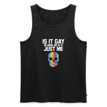 Is It Gay Here Proud LGBTQ Ally Rainbow Gay Pride - Men's Premium Organic Tank Top - black - Front - Michal (187cm)