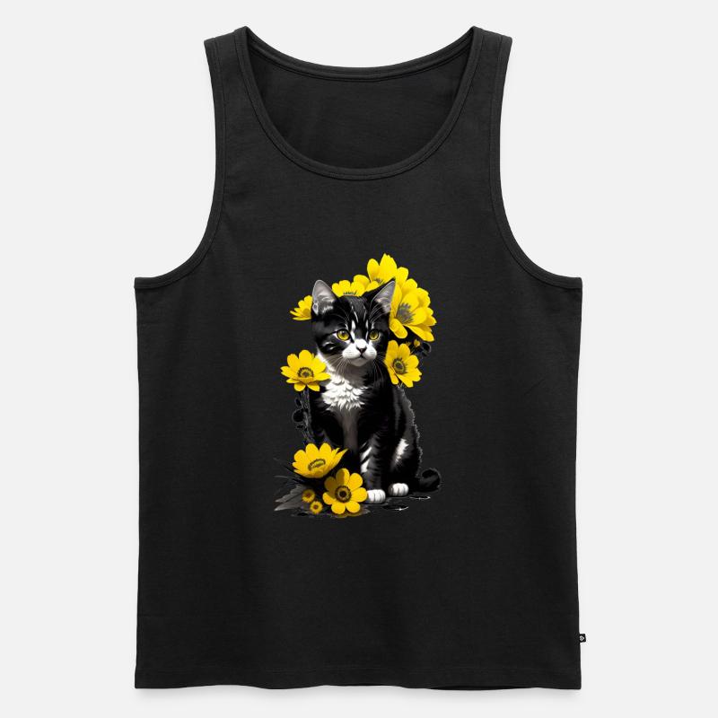 Kätzchen sitzend mit gelben Blumen - Männer Premium Bio Tank Top - Schwarz
