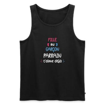 Fille ou garçon parrain t'aime déjà - Débardeur bio Premium Homme - noir - Devant - AI Model Male 178 light (178cm)