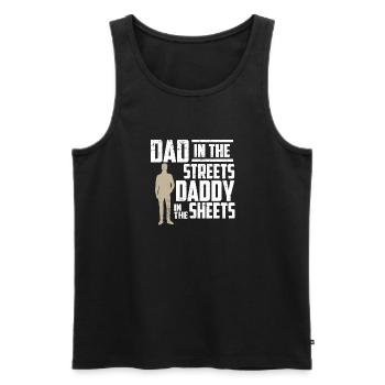 Papa dans les rues Papa dans les draps Fête des pères - Débardeur bio Premium Homme - noir - Devant - Michal (187cm)