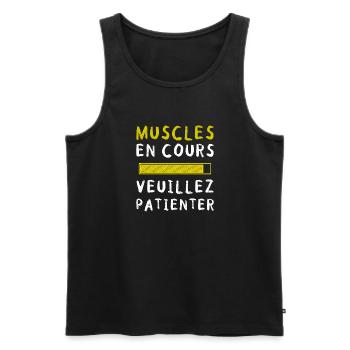 Muscles en cours Veuillez patienter - Débardeur bio Premium Homme - noir - Devant - AI Model Male 178 light (178cm)