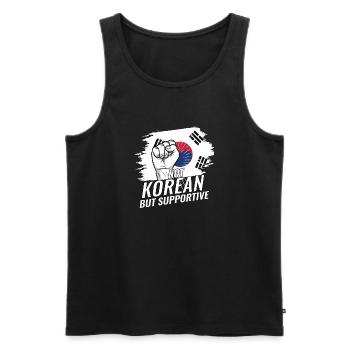 Pas coréen mais favorable au drapeau coréen - Débardeur bio Premium Homme - noir - Devant - Michal (187cm)