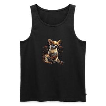 Chihuahua | Aloha Ukulélé Hawaï Guitare Chien - Débardeur bio Premium Homme - noir - Devant - Michal (187cm)