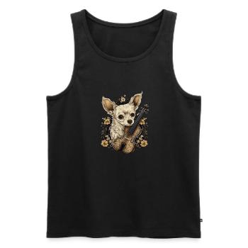 Chihuahua | Aloha Ukulélé Hawaï Guitare Chien - Débardeur bio Premium Homme - noir - Devant - Michal (187cm)