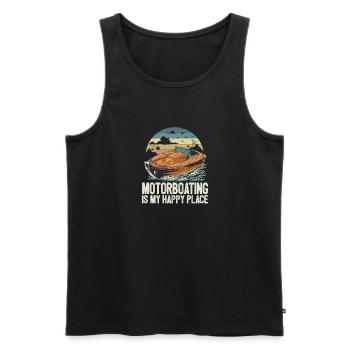 Motorboating Is My Happy Place Life Is Better At - Men's Premium Organic Tank Top - black - Front - Michal (187cm)