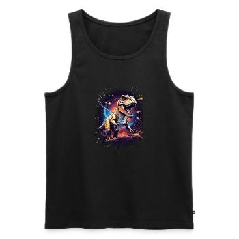 T-Rex on a rocky cliff in space - Men's Premium Organic Tank Top - black - Front - AI Model Male 178 light (178cm)