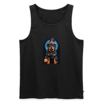 Rottweiler avec chapeau de sorcière Halloween Rottweiler - Débardeur bio Premium Homme - noir - Devant - Michal (187cm)