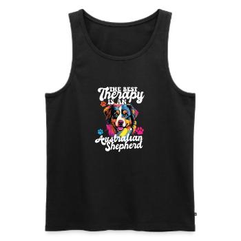 Australian Shepherd Pop Art & Dog Lover & Splash - Men's Premium Organic Tank Top - black - Front - AI Model Male 178 light (178cm)
