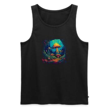 Mushroom | Fantasy Pilze Wald Natur Goa Festival - Männer Premium Bio Tank Top - Schwarz - Vorne - Michal (187cm)