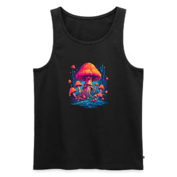 Fantaisie | Champignon | Forêt | Nature | Festival - Débardeur bio Premium Homme - noir - Devant - Michal (187cm)