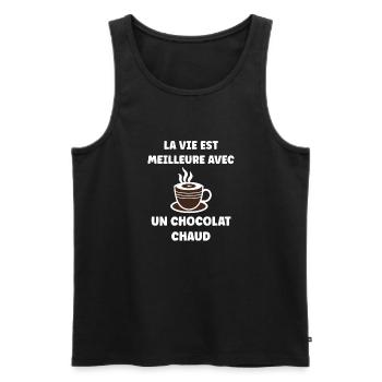 Humour petit chocolat chaud - Débardeur bio Premium Homme - noir - Devant - AI Model Male 178 light (178cm)